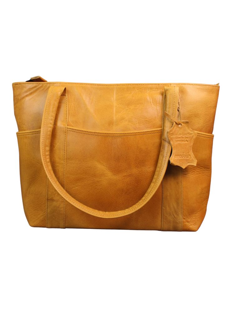 Madosh Genuine Leather Yellow Tote Bag Messenger Bag Ladies Purse Women's Shoulder Satchel Handbag